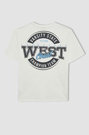 DeFacto Erkek Çocuk Oversize Fit Bisiklet Yaka Baskılı Kısa Kollu Tişört C3902A824HSER105