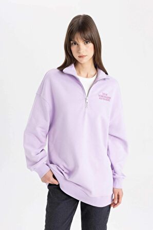DeFacto Fermuarlı Dik Yaka Baskılı İçi Yumuşak Tüylü Sweatshirt Tunik C6010AX24SPPR143
