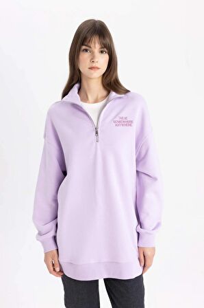 DeFacto Fermuarlı Dik Yaka Baskılı İçi Yumuşak Tüylü Sweatshirt Tunik C6010AX24SPPR143