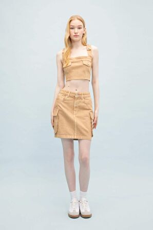 DeFacto Coool Kargo Fit Gabardin Yıkamalı Soluk Efektli Mini Etek C4456AX24SPBG387