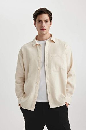 DeFacto Oversize Geniş Kalıp Polo Yaka Pamuklu Uzun Kollu Gömlek C2841AX24SPBG734