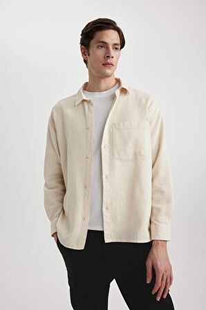 DeFacto Oversize Geniş Kalıp Polo Yaka Pamuklu Uzun Kollu Gömlek C2841AX24SPBG734