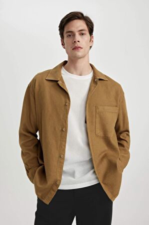 DeFacto Oversize Geniş Kalıp Polo Yaka Pamuklu Uzun Kollu Gömlek C2841AX24SPKH502