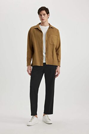 DeFacto Oversize Geniş Kalıp Polo Yaka Pamuklu Uzun Kollu Gömlek C2841AX24SPKH502