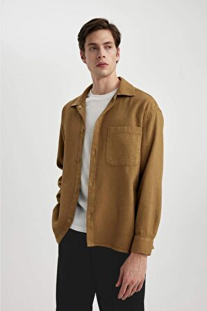 DeFacto Oversize Geniş Kalıp Polo Yaka Pamuklu Uzun Kollu Gömlek C2841AX24SPKH502