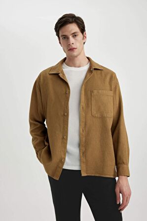 DeFacto Oversize Geniş Kalıp Polo Yaka Pamuklu Uzun Kollu Gömlek C2841AX24SPKH502