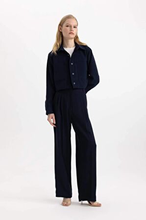 DeFacto Klasik Kumaş Pantolon Wide Leg Geniş Bol Paça Pensli Çift Cepli Yüksek Bel Düz Basic C3833AX24SMNV28