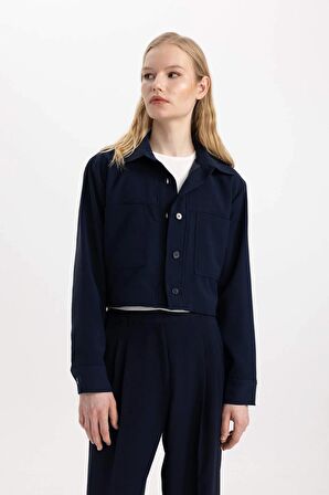 DeFacto Crop Gömlek Yaka Basic Düz Blazer Ceket C3832AX24SMNV28