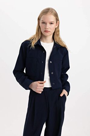 DeFacto Crop Gömlek Yaka Basic Düz Blazer Ceket C3832AX24SMNV28