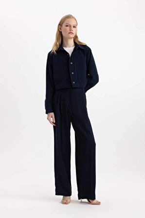 DeFacto Crop Gömlek Yaka Basic Düz Blazer Ceket C3832AX24SMNV28