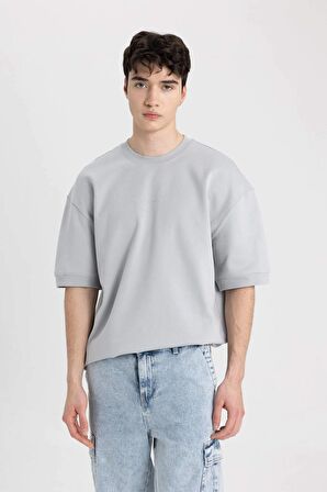 DeFacto Loose Fit Bisiklet Yaka Baskılı Ağır Kumaş Kısa Kollu Tişört B8638AX24SMGR253