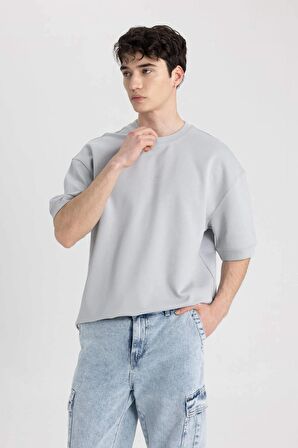 DeFacto Loose Fit Bisiklet Yaka Baskılı Ağır Kumaş Kısa Kollu Tişört B8638AX24SMGR253