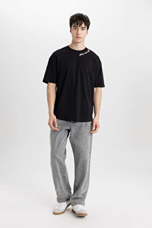 Comfort Fit Bisiklet Yaka Baskılı Kısa Kollu Tişört