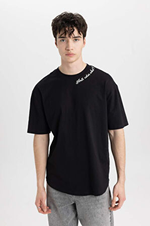 Comfort Fit Bisiklet Yaka Baskılı Kısa Kollu Tişört