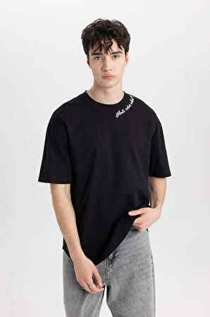 Comfort Fit Bisiklet Yaka Baskılı Kısa Kollu Tişört