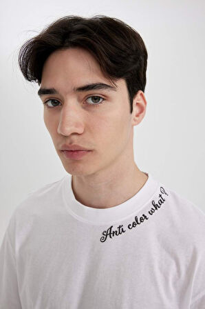 Comfort Fit Bisiklet Yaka Baskılı Kısa Kollu Tişört