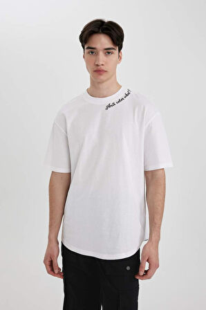 Comfort Fit Bisiklet Yaka Baskılı Kısa Kollu Tişört