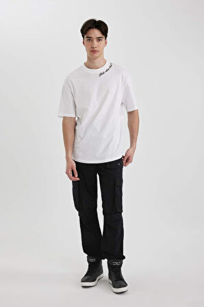 Comfort Fit Bisiklet Yaka Baskılı Kısa Kollu Tişört