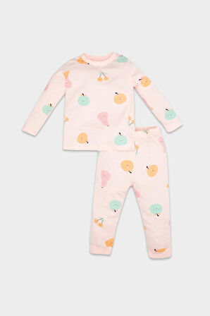 DeFacto Kız Bebek Pijama Takım Penye 4'lü Meyve Desenli Uzun Kollu Üst Beli Lastikli Uzun Alt D6798A5NSPN436