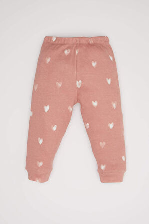 DeFacto Kız Bebek Pijama Takımı Kalp Desenli Uzun Kollu Waffle Üst Beli Lastikli Uzun Alt D6797A5NSPN390