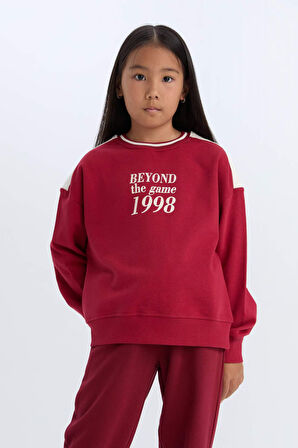 DeFacto Kız Çocuk Relax Fit Bisiklet Yaka Baskılı İçi Yumuşak Tüylü Sweatshirt D4274A824WNBR196