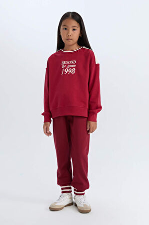 DeFacto Kız Çocuk Relax Fit Bisiklet Yaka Baskılı İçi Yumuşak Tüylü Sweatshirt D4274A824WNBR196