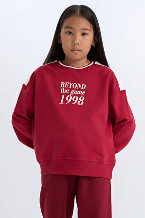 DeFacto Kız Çocuk Relax Fit Bisiklet Yaka Baskılı İçi Yumuşak Tüylü Sweatshirt D4274A824WNBR196