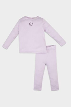 Kız Bebek Pijama Takımı Nakışlı Uzun Kollu Fitilli Kaşkorse Üst Beli Lastikli Uzun Alt