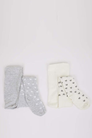 Kız Bebek Dikişsiz 2'li Pamuklu Külotlu Çorap