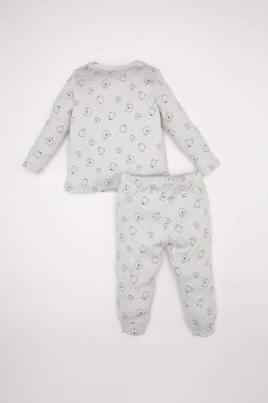 DeFacto Erkek Bebek Pijama Takımı Ayı Desenli Uzun Kollu Fitilli Kaşkorse Üst Beli Lastikli Uzun Alt D6808A5NSGR470