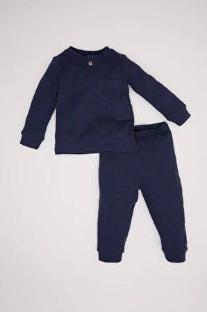 DeFacto Erkek Bebek Pijama Takımı Uzun Kollu Waffle Üst Beli Lastikli Uzun Alt D6810A5NSNV94
