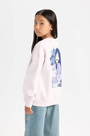 DeFacto Kız Çocuk Oversize Geniş Kalıp Bisiklet Yaka Sırt Baskılı İçi Yumuşak Tüylü Sweatshirt D4297A824WNPN423