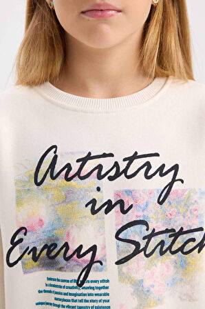 DeFacto Kız Çocuk Oversize Geniş Kalıp Bisiklet Yaka Baskılı İçi Yumuşak Tüylü Sweatshirt D4297A824WNER233