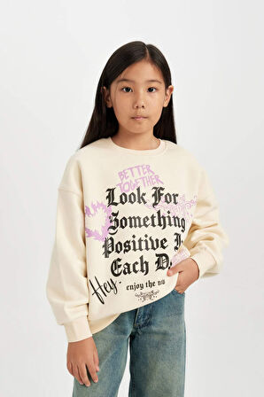 DeFacto Kız Çocuk Relax Fit Bisiklet Yaka Baskılı Sweatshirt D4387A824WNER99