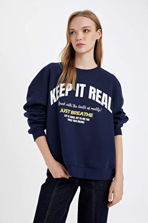 DeFacto Oversize Fit Bisiklet Yaka Baskılı Kalın Kumaş Sweatshirt D5186AX24AUNV31