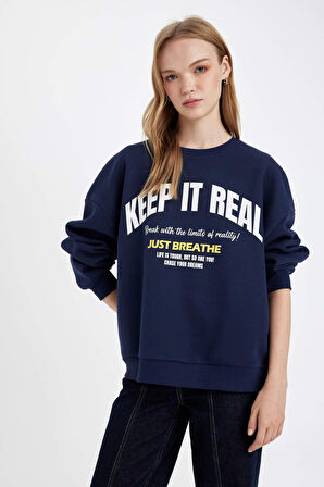 DeFacto Oversize Fit Bisiklet Yaka Baskılı Kalın Kumaş Sweatshirt D5186AX24AUNV31