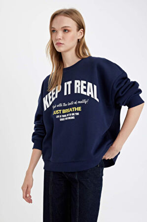 DeFacto Oversize Fit Bisiklet Yaka Baskılı Kalın Kumaş Sweatshirt D5186AX24AUNV31
