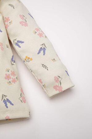 DeFacto Kız Bebek Pijama Takımı Çiçekli Uzun Kollu Fitilli Kaşkorse Üst Beli Lastikli Uzun Alt D6803A5NSER140