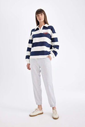 DeFacto Relax Fit Polo Yaka Baskılı Kalın Sweatshirt D5926AX24AUNV42