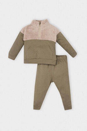 DeFacto Erkek Bebek 2'li Takım Fermuarlı Dik Yaka Kanguru Cepli Sweatshirt Beli Lastikli Jogger Eşofman Altı D5644A524WNKH465
