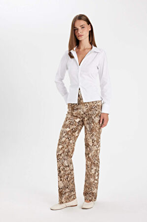 DeFacto Straight Fit Gabardin Pantolon Yılan Derisi Desenli Yüksek Bel Cepli Uzun D1229AX24AUBG307