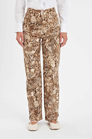 DeFacto Straight Fit Gabardin Pantolon Yılan Derisi Desenli Yüksek Bel Cepli Uzun D1229AX24AUBG307