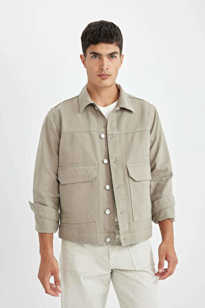 DeFacto Slim Fit Dar Kesim Düğmeli Cepli Mevsimlik Baharlık Jean Ceket B8155AX24AUBG700