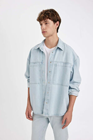 DeFacto Oversize Fit Jean Uzun Kollu Gömlek B5747AX24AUNM39