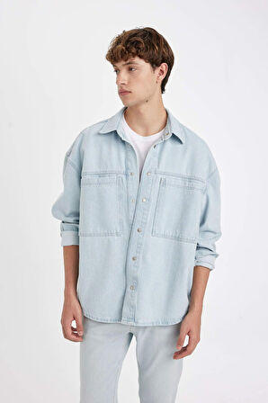 DeFacto Oversize Fit Jean Uzun Kollu Gömlek B5747AX24AUNM39