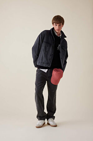 Oversize Geniş Kalıp Polo Yaka Düğmeli Cepli Yıkamalı Jean Ceket