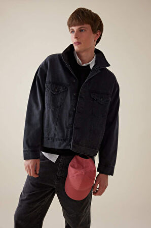 Oversize Geniş Kalıp Polo Yaka Düğmeli Cepli Yıkamalı Jean Ceket