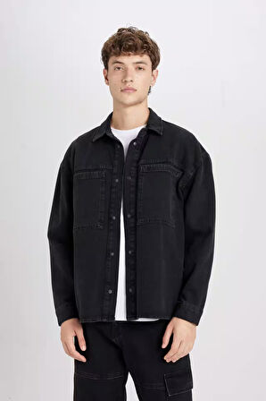 DeFacto Oversize Geniş Kalıp Jean Uzun Kollu Basic Düz Gömlek D5111AX24AUNM40