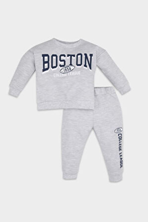 DeFacto Erkek Bebek 2'li Takım Baskılı Selanik Kumaş Bisiklet Yaka Sweatshirt Jogger Eşofman Altı D5933A524WNGR398