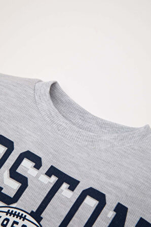 Erkek Bebek 2'li Takım Baskılı Selanik Kumaş Bisiklet Yaka Sweatshirt Jogger Eşofman Altı